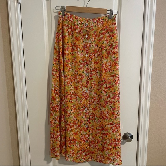 Coldwater Creek Floral Print Button Front Maxi Skirt Orange Size Petite Small - Picture 1 of 9